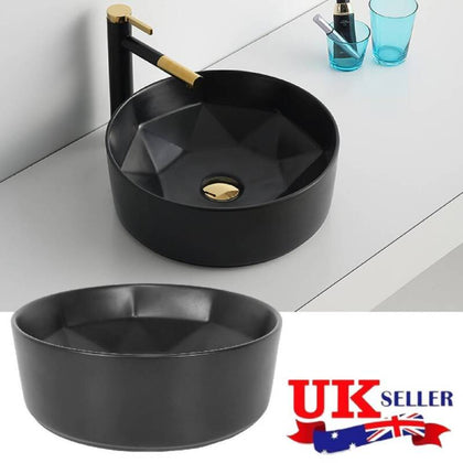 Small 400mm Round Counter Top Basin Bowl Cloakroom Bathroom Wash Sink Black
