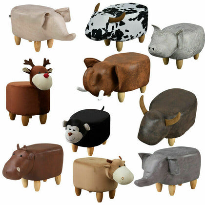 Animal Footstools Ottomans Faux Leather Padded Cushion Stool Pouffe Stool Kids