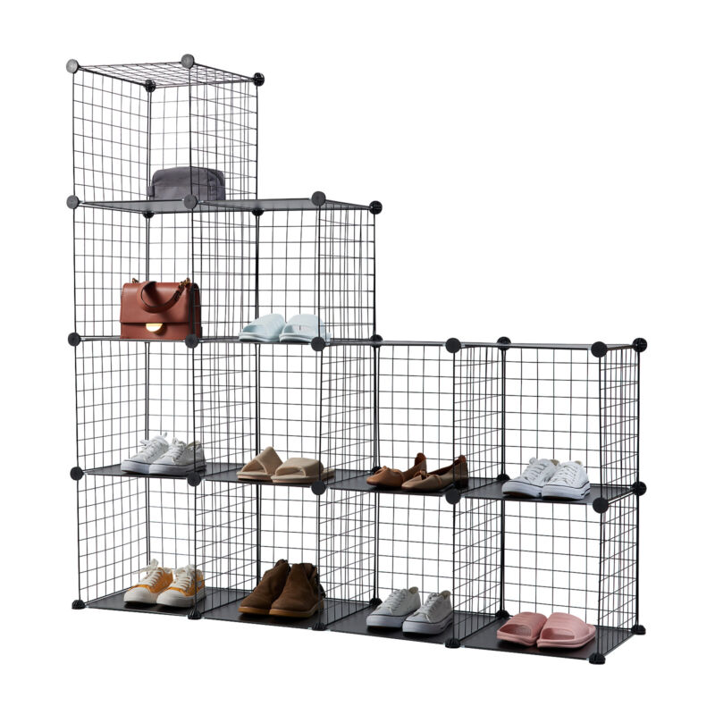 16 Cube Storage Shelves Rack Metal Wire Interlocking Display Stackable ...