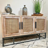 Fir Wood Rattan 3 Door Sideboard Cabinet Vintage Furniture Storage TV Stand Unit