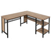 L-Shaped Corner Computer Desk 150cm Large Corner Desk Workstation 2-Tier Shelves