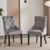 Set of 2 Grey Velvet Dining Chairs Tufted High Back for Dining Room Kitchen Home