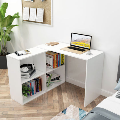 L-shaped Computer Desk Corner PC Table Workstation Home Office w/4 Shelves White