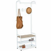 White Metal Clothes Hanging Rail Clothing Coat Stand with Shoe Rack Shelf Bench