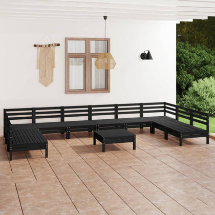 11 Piece Garden Set Black Solid Pinewood Z0R3