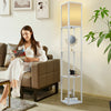 Modern Oak Wooden Fabric Floor Lamp with Built In Shelving Units Lounges Hallway