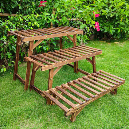 3-Tier Ladder Wood Plant Stand Step Flower Pot Shelf Large Bench Potted Storage