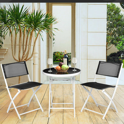 3pcs Patio Bistro Set Folding Table and Chair Set In/Outdoor Furniture W/ Table