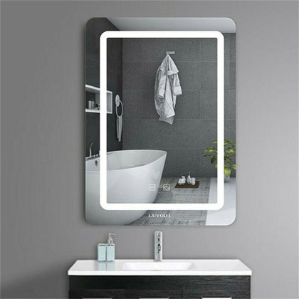 Vertical LED Bathroom Mirror Lighted Vanity Mirror Smart Touch Button Hung Wall