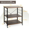 3-Tier Kitchen Storage Cart Metal Frame Microwave Oven Rack w/Lockable Wheels