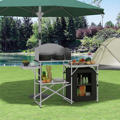Camping Table Kitchen Unit Folding Storage Outdoor Cook Station W/ Bag