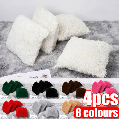 4x FAUX FUR CUSHION COVER MONGOLIAN WARM SOFT FURRY PILLOW SOFA CUSHION COVER