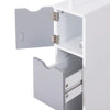 Slim White Bathroom Storage Cabinet Tall Narrow Wooden Compact Drawers Shelves