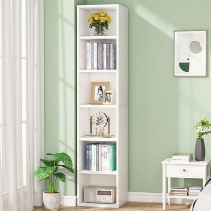 180cm Tall Narrow Bookcase Modern Bookshelf White Wood Slim Storage Shelf Cubes