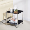2pcs Square Black Tempered Glass Side End Table Bedside Table with Storage Shelf