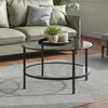 Modern Glass Coffee Table Round Side Table w/ Metal Frame for Home LivingRoom UK