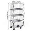 4 Tiers Kitchen Storage Trolley Cart Rack Tray Metel Wire Basket Shelf Rolling