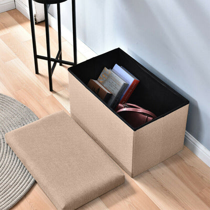 Fabric Foot Rest Stool Storage Box Storage Cube Footstool Pouf Bench Home Khaki