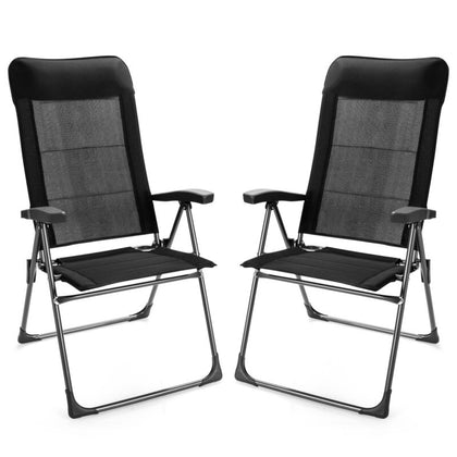 2 PCS Folding Garden Chair Relax Ergonomic Armchair 7 Level Adjustable Mesh Back