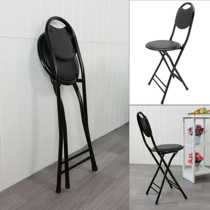 Black stool Folding High Chair Stool Seat Home Office Chair Space Saving