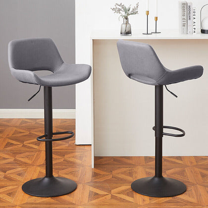 2 x Grey/Brown Bar Stools Swivel Padded Seats High Chairs Technology Cloth