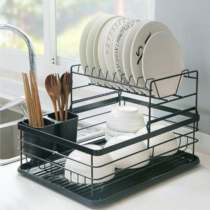 Large Metal Bowl Dish Drainer Rack 1/2Tier Cutlery Draining Shelf Rack Holder UK