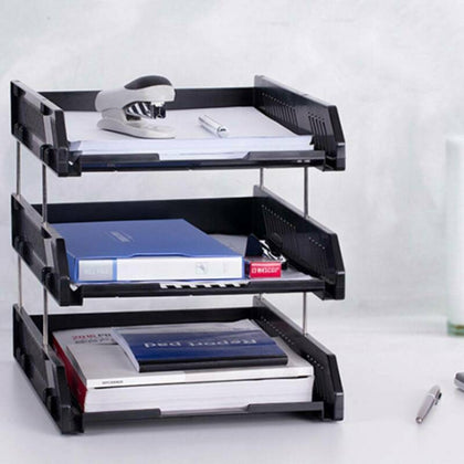 3Tier Office Filing Trays Letter Rack Desk Organiser Paper A4 Document Holder UK