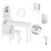 Dressing Table Vanity Makeup Desk w/ Cabinet Mirror Drawers Stool Bedroom White
