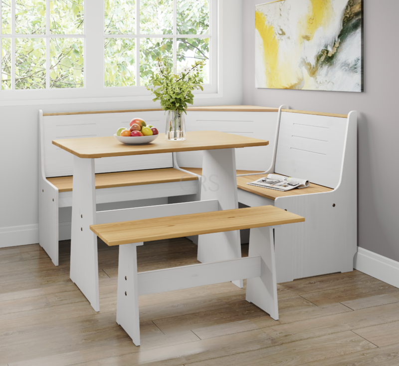 Corner Dining Set L Shaped Diner With Bench Booth Kitchen Trestle Soli ...