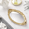 Oval Storage Tray Mirror Golden Glass Fruit Dessert Plate Makeup Jewelry Display