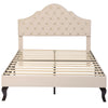 Double Size Bed 4ft6 Velvet Upholstered Slatted Bed Frame with Headboard Beige