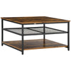 Industrial Coffee Table, Cocktail Table W/ Storage Shelves, Rustic Brown