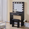 Black LED Dressing Table Set Makeup Desk Dresser Large Mirror Stool 2 Drawers