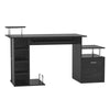 Modern Wooden Office Desk Computer Table w/ Storage Shelves Drawer PC Rack Black