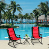 3 PCS Garden Bistro Set Rocking Padded Folding Chairs Round Glass Coffee Table