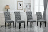 2x Grey Button Tufted High Back Dining Chairs Fabric Upholstered Room Kitchen
