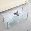 3 Tiers Clear Tempered Glass Coffee Table with Storage Shelves Stainless Steel