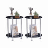 2pcs Round Black Tempered Glass Sofa Side End Table Bedside Table with Storage