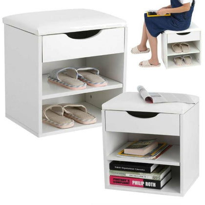 Wooden Ottoman Shoes Storage Bench Shoe Cabinet Padded Seat Storage Rack Stand