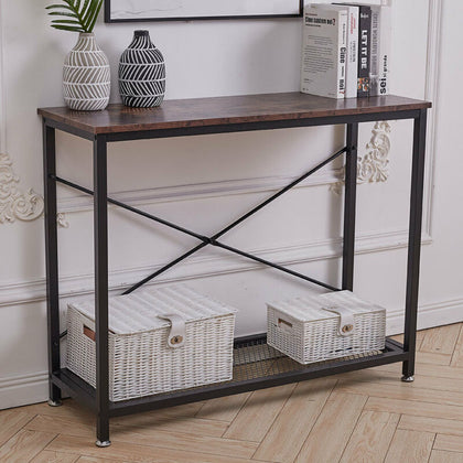 Industrial Wood Hallway Console Table Living Room Side Table w/ Bottom Shelf