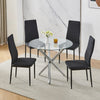 5Pcs Round Dining Table Set Glass Dining Table+ 4 Black Linen Dining Chairs Set