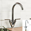 Kitchen Twin Dual Lever Taps Sink Mixer Basin Tap Swivel Chrome Waterfall Faucet