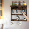 Rustic Distressed Wooden Mug Rack Wall Mounted with Shelf 12 Coffee Cup Hangers