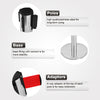 6PCS Queue Rope Barrier Polished Steel Retractable Combinable Poles w/ Red Belt