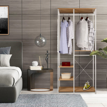 Clothes Rail Rack w/ 4 Tiers Storage Shelves Garment Dress Hanging Display Rack