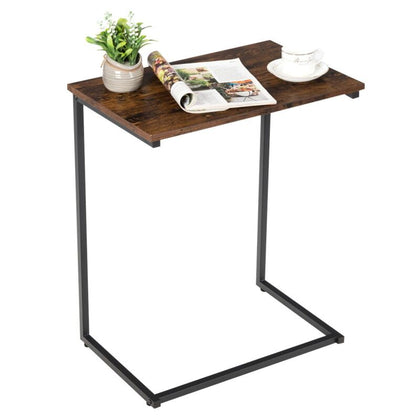 Industrial Laptop Side Table C-Shaped Sofa End Table Snack Table W/Metal Frame