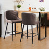 2 Pcs Breakfast Stool Bar Stools Brown Grey Faux Leather Dining Room Metal Legs