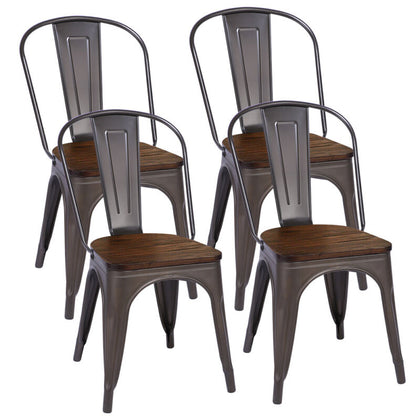 Set of 4 Metal Dining Chairs Stackable Chairs Industrial Kitchen Chairs Bronze