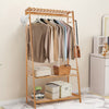 Bamboo Clothes Rail Rack Garment Stand with Top Shelf Shoe Storage Ladder Rails