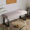 Long Seat Bench Dining Chairs Soft Linen Padded Golden Lounge Stool Steel Legs